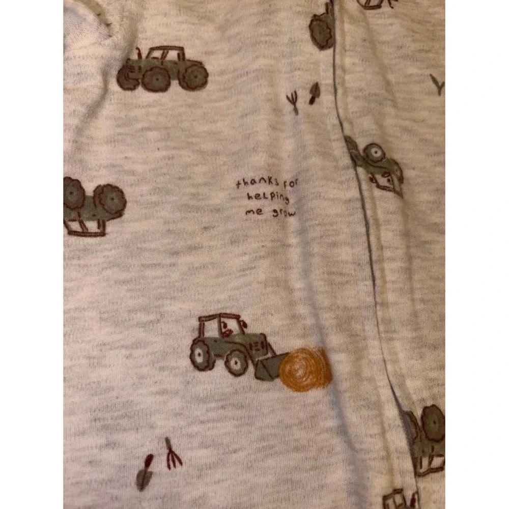 Carters Child of Mine Baby Boys Gray Tractor Print Footed Sleeper Pajamas 3-6M